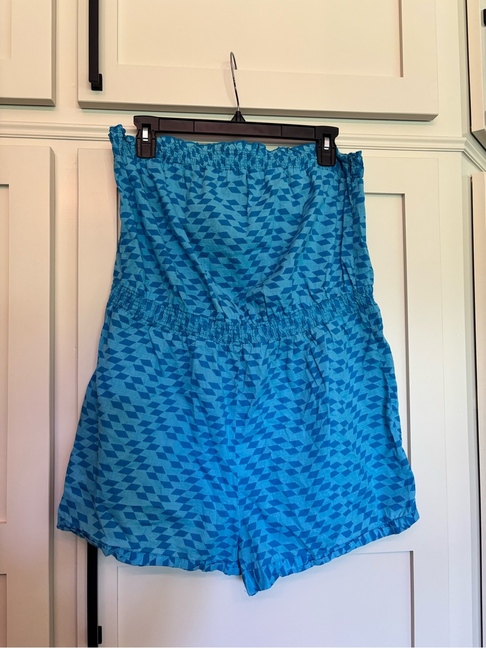 OP Blue Geometric Cotton cinch waist Romper Swim Beach Coverup Jrs XL